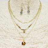 87675, SEMI PRECIOUS STONE N STAR CHARM MULTI LAYERED NECKLACE