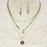 87675, SEMI PRECIOUS STONE N STAR CHARM MULTI LAYERED NECKLACE