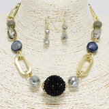 87676, BEADED BALL W/ MIXED STONE HANDMADE NECKLACE