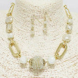 87676, BEADED BALL W/ MIXED STONE HANDMADE NECKLACE