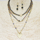 87677, HAMMERED HEART CHARM MULTI LAYERED NECKLACE