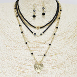 87677, HAMMERED HEART CHARM MULTI LAYERED NECKLACE