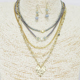 87677, HAMMERED HEART CHARM MULTI LAYERED NECKLACE