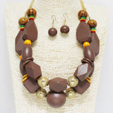 87739, ABSTRACT GEOMETRIC WOOD STATEMENT NECKLACE