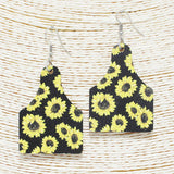 87772, WESTERN SUNFLOWER PRINT WOOD TAG EARRING
