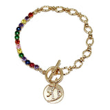87775, FISH ACCENT CHARM W/ HALF RHINESTONE TOGGLE BRACELET