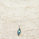 87789, LEAF SHAPE FILIGREE PENDANT NECKLACE