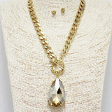 87826, TEARDROP STONE PENDANT CHAIN TOGGLE NECKLACE