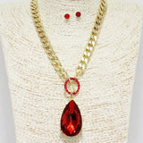 87826, TEARDROP STONE PENDANT CHAIN TOGGLE NECKLACE