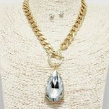 87826, TEARDROP STONE PENDANT CHAIN TOGGLE NECKLACE