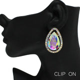 87830, TEARDROP ACCENT RHINESTONE CLIP ON EARRING
