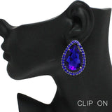 87830, TEARDROP ACCENT RHINESTONE CLIP ON EARRING