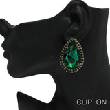 87830, TEARDROP ACCENT RHINESTONE CLIP ON EARRING