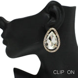 87830, TEARDROP ACCENT RHINESTONE CLIP ON EARRING