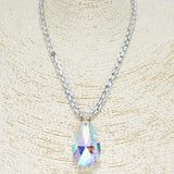 87835, TEARDROP STONE PENDANT GLITTER NECKLACE