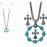 87912, WESTERN CROSS WITH SEMI PRECIOUS STONE LONG PENDANT NECKLACE