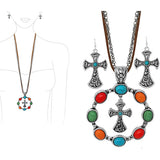 87912, WESTERN CROSS WITH SEMI PRECIOUS STONE LONG PENDANT NECKLACE