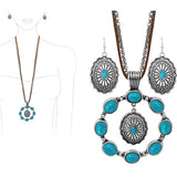 87913, WESTERN CONCHO WITH SEMI PRECIOUS STONE LONG PENDANT NECKLACE
