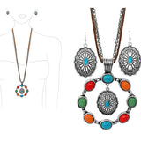 87913, WESTERN CONCHO WITH SEMI PRECIOUS STONE LONG PENDANT NECKLACE