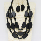 87984, GEOMETRIC WOOD BEAD MULTI LAYERED NECKLACE