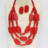 87984, GEOMETRIC WOOD BEAD MULTI LAYERED NECKLACE