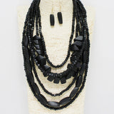 87986, WOOD NUGGET BEAD MULTI LAYERED NECKLACE