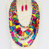 87986, WOOD NUGGET BEAD MULTI LAYERED NECKLACE