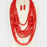 87986, WOOD NUGGET BEAD MULTI LAYERED NECKLACE