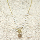 87990, HEART SEMI PRECIOUS STONE CHARM WITH FRESHWATER PEARL TOGGLE NECKLACE
