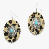 Western Oval Shape COW Print Faux Leather Earring