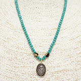 88009, OVAL LEOPARD CHARM BEADED NECKLACE