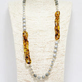 88014, TORTOISE CHAIN WITH SEMI PRECIOUS STONE BEAD LONG NECKLACE
