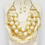 88062, PEARL WRAPPED WITH CHAIN STATEMENT NECKLACE