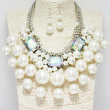 88063, PEARL WITH RHINESTONE STATEMENT NECKLACE