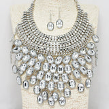 88064, OVAL ACCENT RHINESTONE STATEMENT NECKLACE