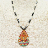 88096, WESTERN CROSS PRINT WOOD N NAVAJO BEAD NECKLACE