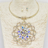 88110, FLOWER ACCENT RHINESTONE EVENING NECKLACE