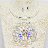 88110, FLOWER ACCENT RHINESTONE EVENING NECKLACE