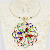 88110, FLOWER ACCENT RHINESTONE EVENING NECKLACE