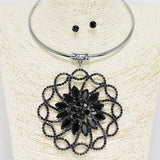 88110, FLOWER ACCENT RHINESTONE EVENING NECKLACE