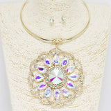 88111, ROUND CENTER WITH TEARDROP ACCENT RHINESTONE EVENING NECKLACE