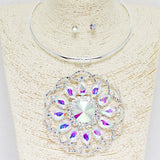 88111, ROUND CENTER WITH TEARDROP ACCENT RHINESTONE EVENING NECKLACE