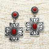 88123, WESTERN TEXTURED METAL CROSS EARRING