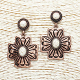 88123, WESTERN TEXTURED METAL CROSS EARRING