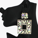 88130, SQUARE MULTI SHAPE RHINESTONE EVENING EARRING