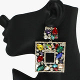 88130, SQUARE MULTI SHAPE RHINESTONE EVENING EARRING