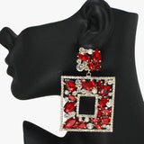 88130, SQUARE MULTI SHAPE RHINESTONE EVENING EARRING