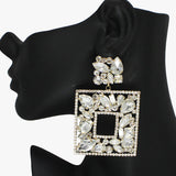 88130, SQUARE MULTI SHAPE RHINESTONE EVENING EARRING