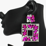 88130, SQUARE MULTI SHAPE RHINESTONE EVENING EARRING
