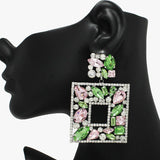 88130, SQUARE MULTI SHAPE RHINESTONE EVENING EARRING